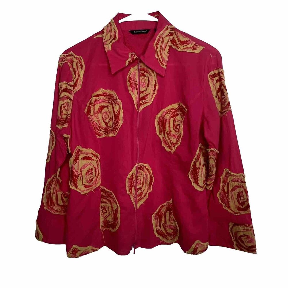Samuel Dong Zip Front Geo Dot Blouse Embroidered Art To Wear Size Medium E23